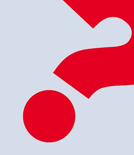 Red question mark on gray background; minimalist design symbolizing uncertainty or curiosity.